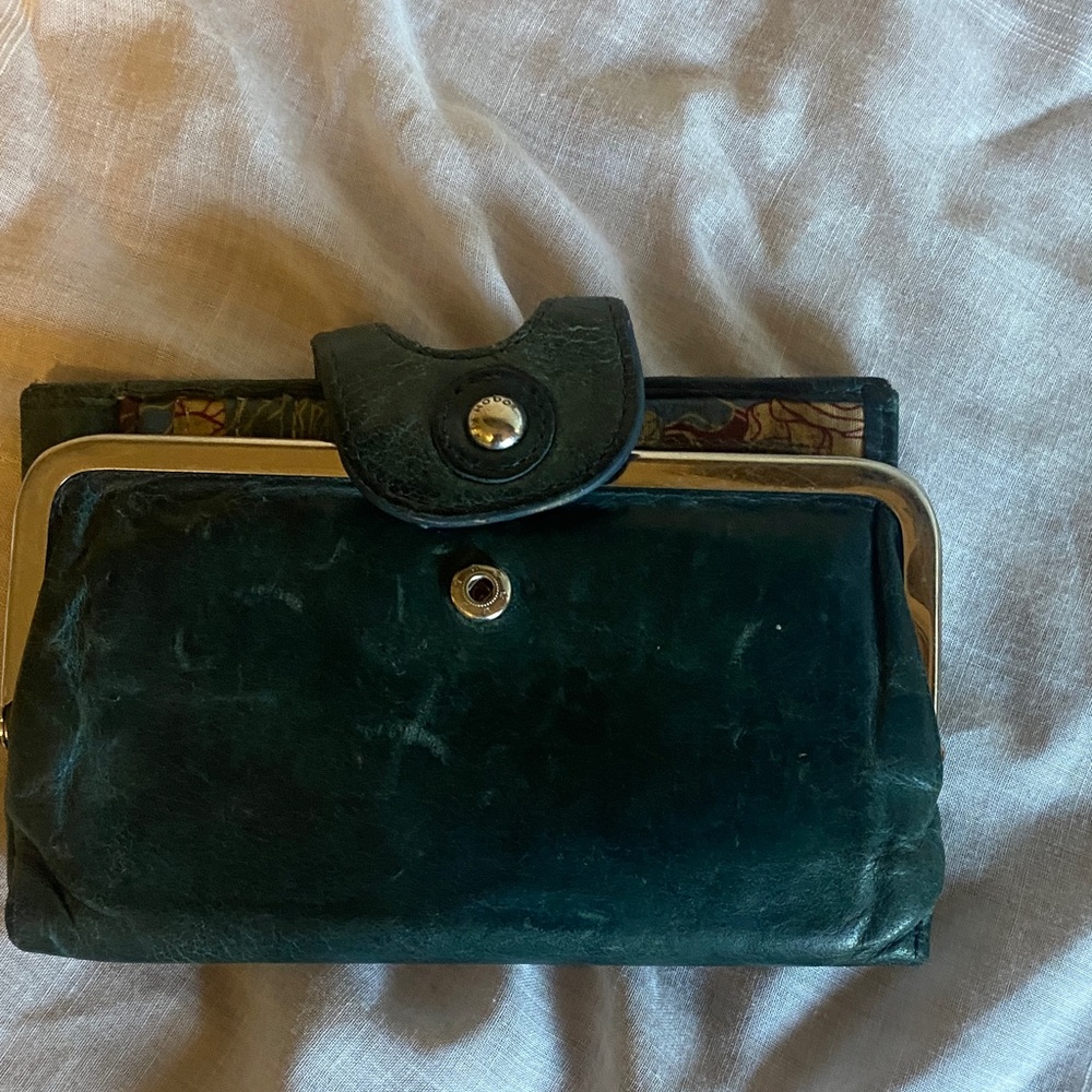 Hobo Leather Snap Closure Wallet - Dark Green